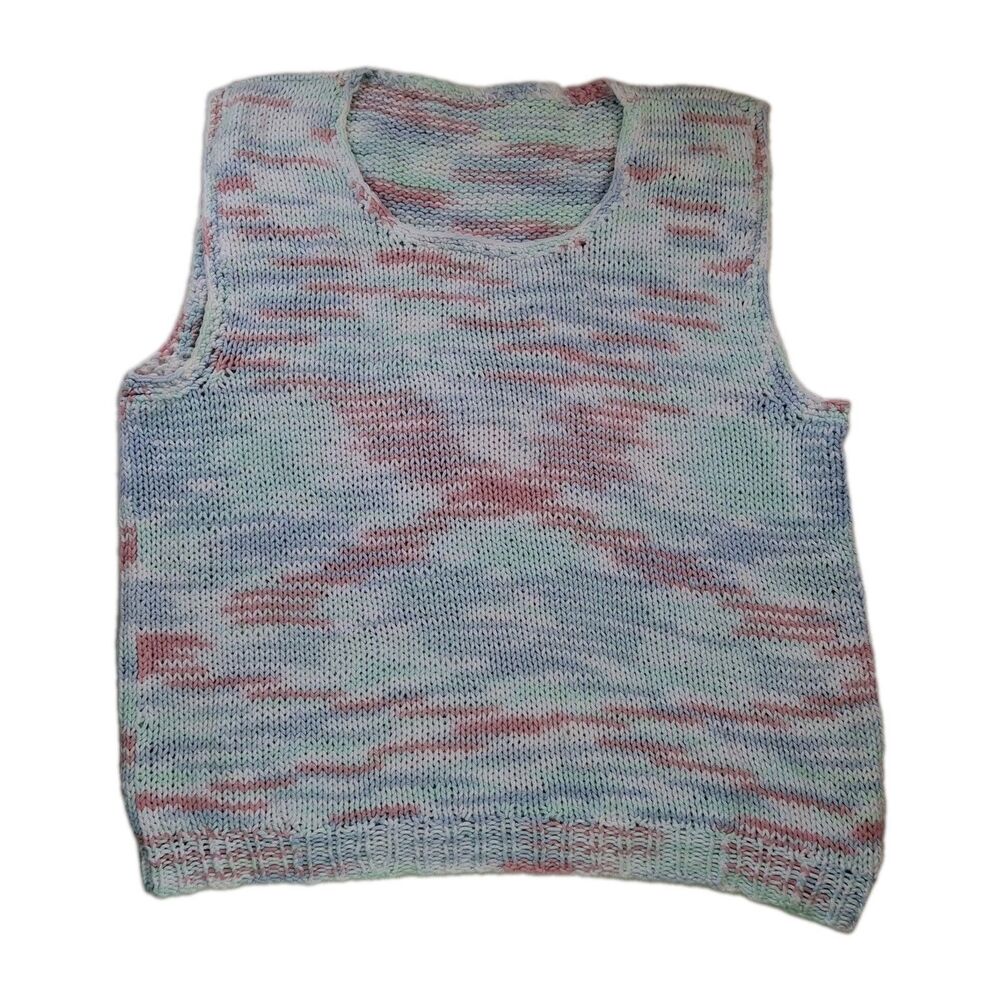 Handmade Knit Vest Sz S Pastel White Cotton Cottagecore Teachercore Grandmacore
